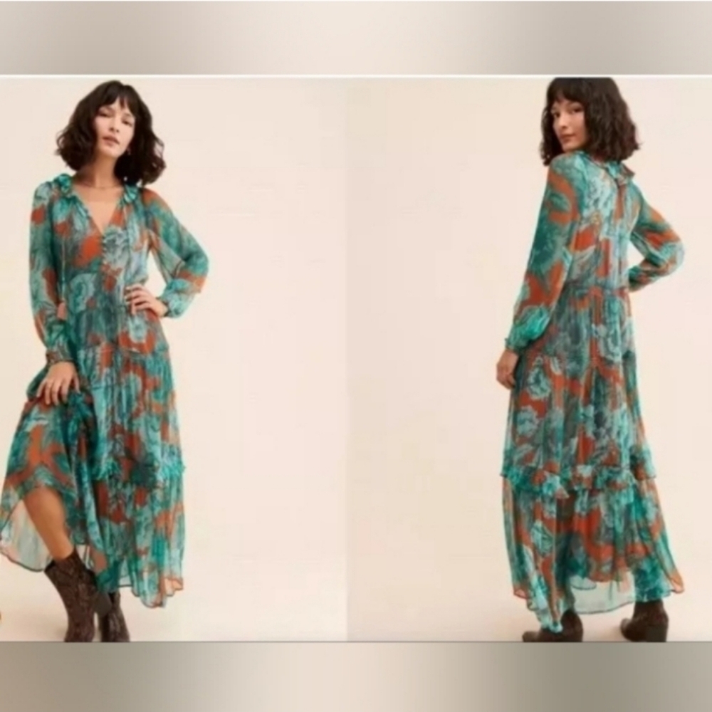 Free People Green and Orange Resort Wear Maxi Sundress - Picture 2 of 10